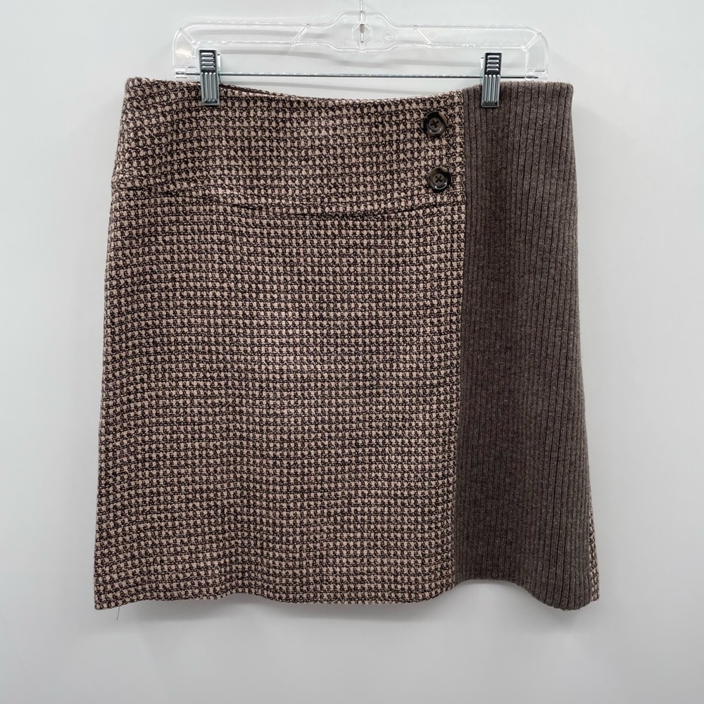 Sundance 10 woman brown wool-cotton tweed preppy classic quiet luxury midi skirt - Picture 2 of 9